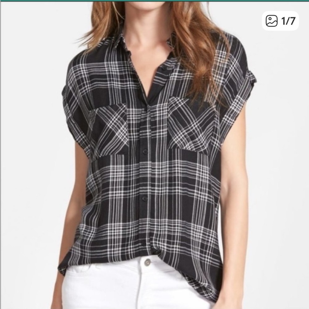 Rails Britt Roll Sleeve Button Down in Black Size XS